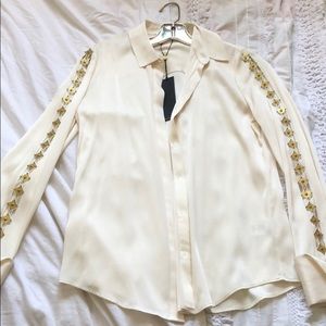 Kobi Halperin Cream Embellished Silk Top XS